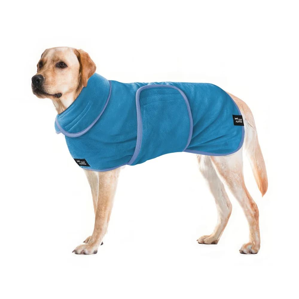 Tuff Pupper Tuff Pupper Fast Drying Dog Bath Robe | 800 GSM Plush Dog Towel Bathrobe/Dressing Gown | Super Absorbent Pet/Puppy Bathrobe | Adjustable Hood & Belly Strap | Super Soft | Fast Drying (XL, Blue)