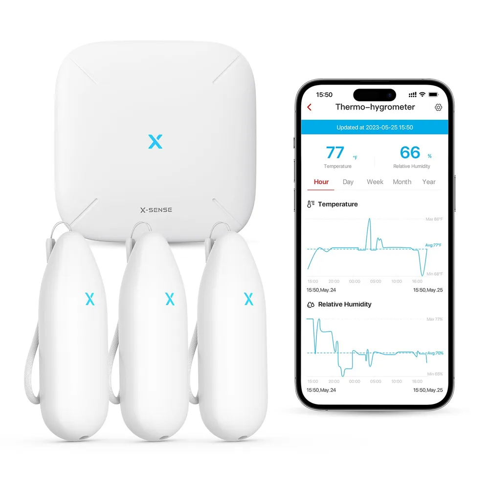 X-Sense X-Sense Indoor Wi-Fi Thermometer Hygrometer, 3 Sensors & Base Station | Temperature Sensor with App Control, Data Export at No Charge, for Room, Wine Cellar, Basement Tracking