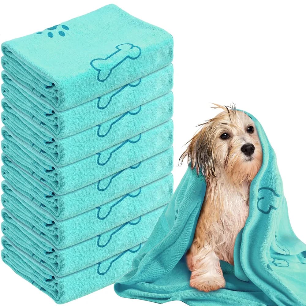 Peryiter Peryiter 8 Pcs Dog Towels Pet Bath Drying Towels 55 x 28 Inches Large Absorbent Microfiber Quick Fast Drying Soft Beach for Lightweight Cat and Puppy Shower Essentials Cleaning Accessories(Cyan)