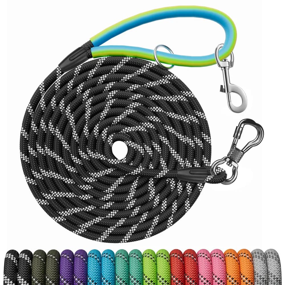 NTR NTR 30 FT Dog Leash, Obedience Recall Training Agility Lead, with 2 Swivel Hooks, Reflective Threads and Soft Handle, Puppy Leash for Walking, Hunting, Camping for Small Medium and Large Dogs-Black