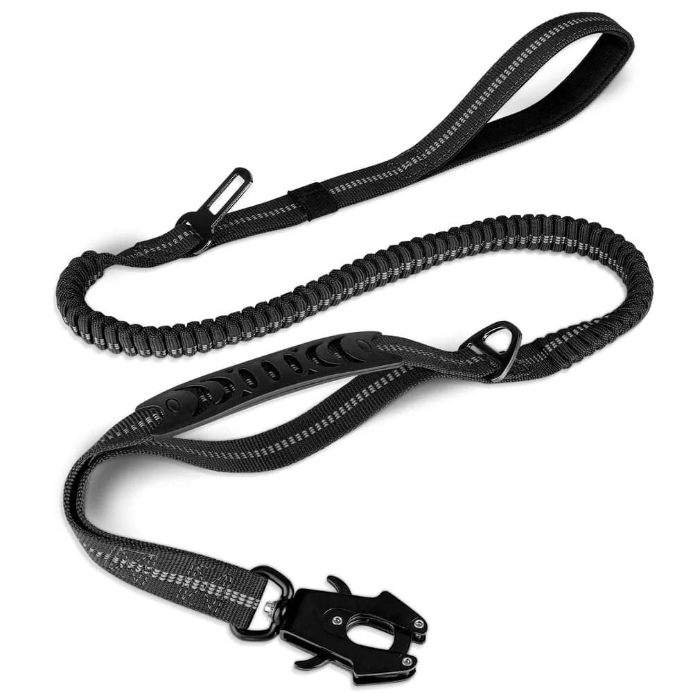 Joytale Joytale Tactical Bungee Dog Leash, Shock Absorbing No Pull, Black | For Large Dogs That Pull, 2 Padded Handles for Control, Car Seatbelt Clip, Reflective for Night Safety, Metal Frog Clip