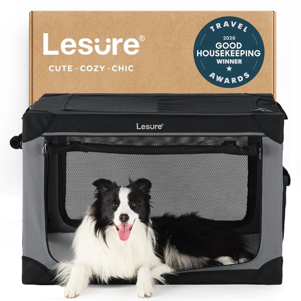 LE SURE Lesure Shown on TODAY Show Soft Collapsible Dog Crate - 36 Inch Portable Travel Crate for Large Dogs Indoor & Outdoor, 4-Door Foldable Pet Kennel with Mesh Windows, Black