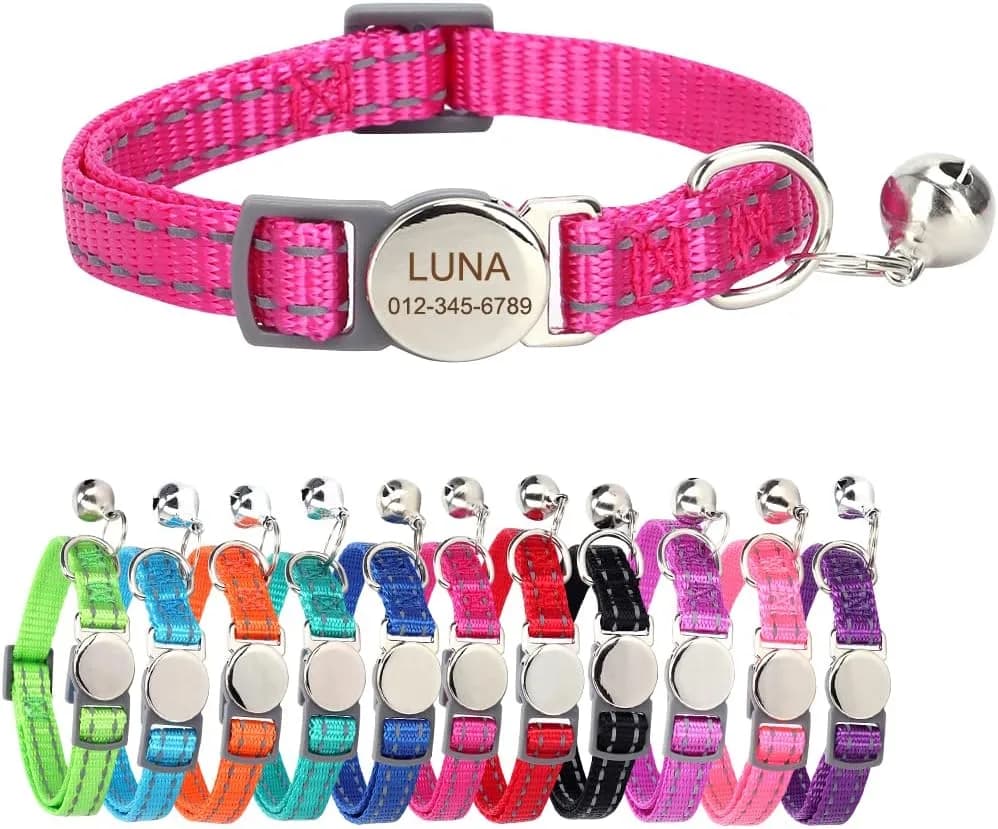MEWOGOL MEWOGOL Personalized Reflective Breakaway Cat Collar with Engraved Name and Bell