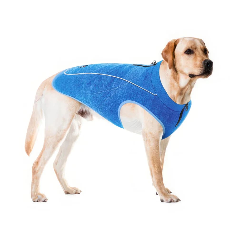 Tuff Pupper Insulated Fleece Sweater for Dogs | Lightweight Warm Dog Vest | Zipper Port for Harness | Cold Weather Winter Jacket | Rain Snow Repellant Coat | Adjustable for Small Medium Large Male Dogs (Blue/L)