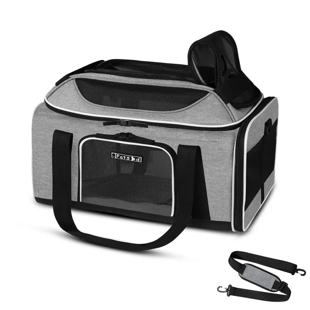 Petskd Petskd Top-Expandable Pet Carrier 17x12x8.5 Inches JetBlue Allegiant Spirit Airline Approved, Soft-Sided Carrier for Small Cats and Dogs with Locking Safety Zippers and Anti-Scratch Mesh(Grey)