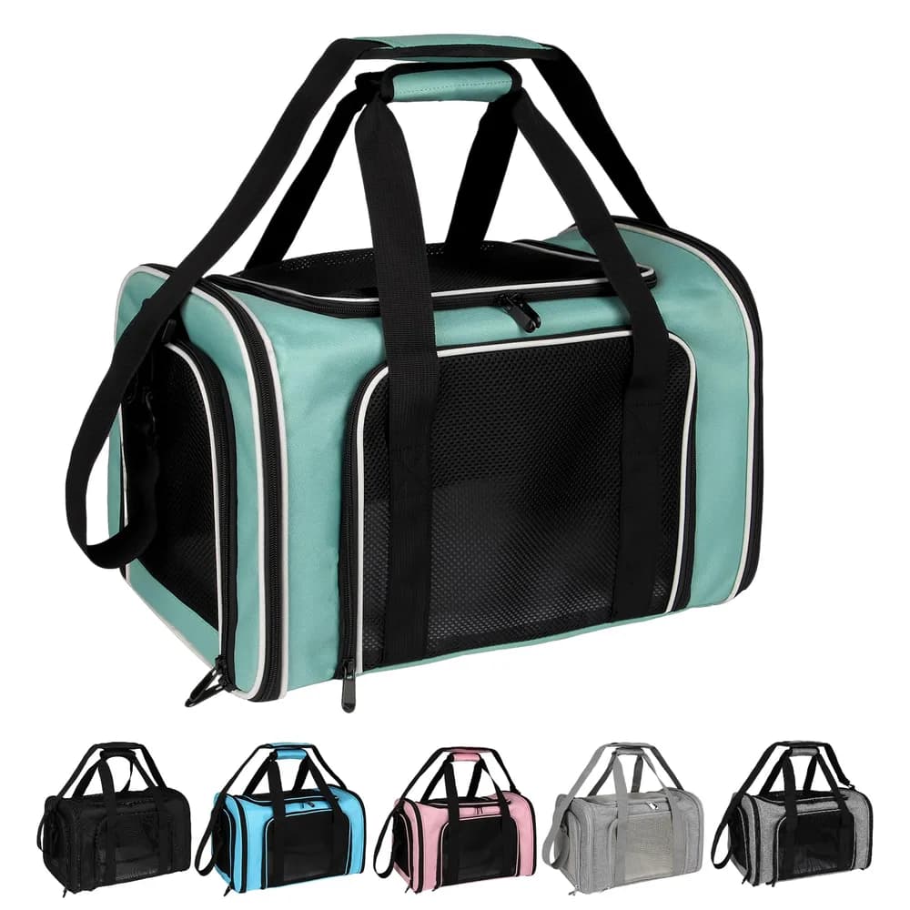 Top tasta Cat, Dog Carrier for Small Medium Pet Carriers Up to15Lbs, Cats Carrier Soft- Sided Puppy Dogs Bag Portable Foldable Airline Approved Carrier Travel (Green 18 * 11 * 11)