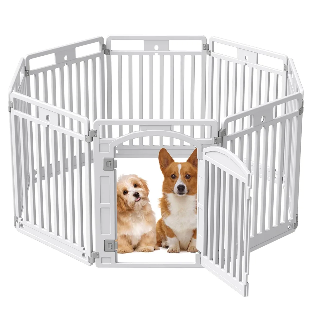 GumiSeao Pet Playpen with Door Dog Playpen Foldable Puppy Playpen for Puppies and Small Dogs 8-Panels Easy Assemble Easy Storing for Indoor and Outdoor (8 Panels)