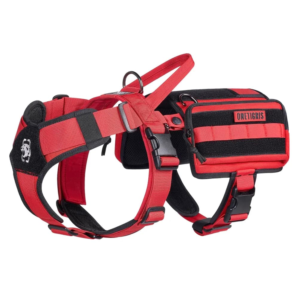 ONETIGRIS OneTigris Service Dog Vest Harness, Service Dog Cape Guardian Dog Backpack Harness with Pouches Dog Saddle Bag for Small Medium and Large Dogs (Red, M)