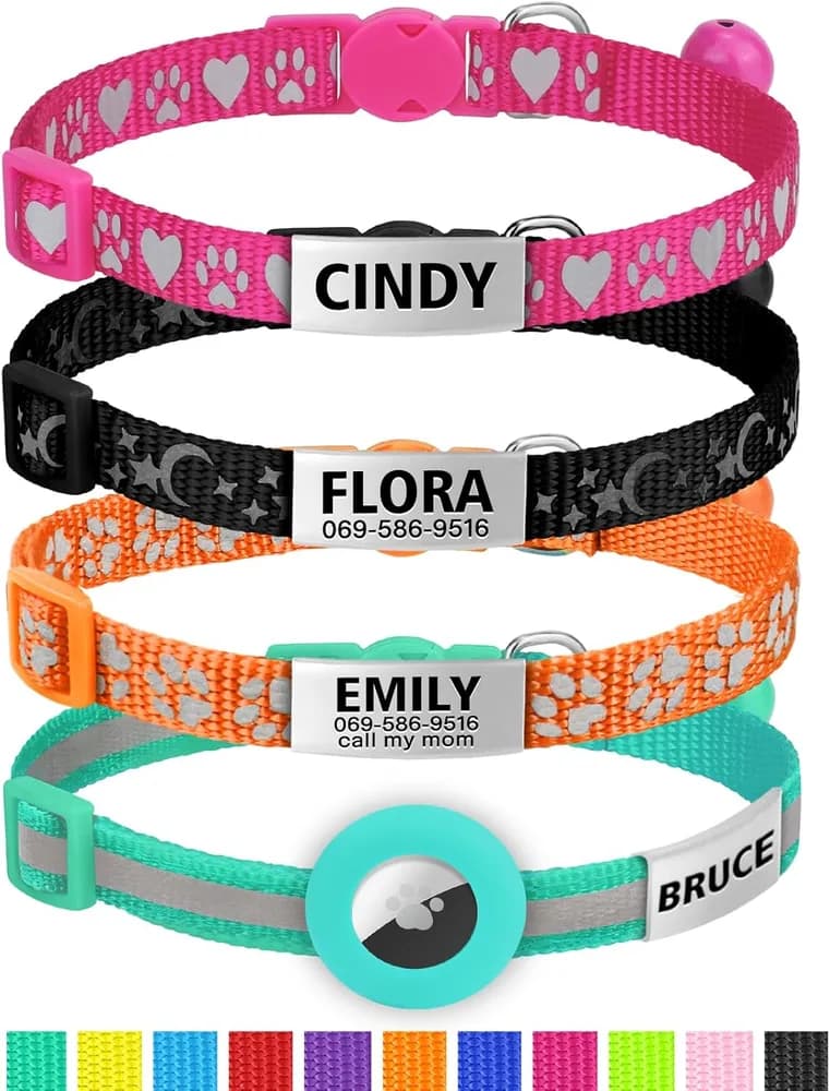 TagME TagME Personalized Reflective Breakaway Cat Collar with Silent Slide-On ID Tag and Bell