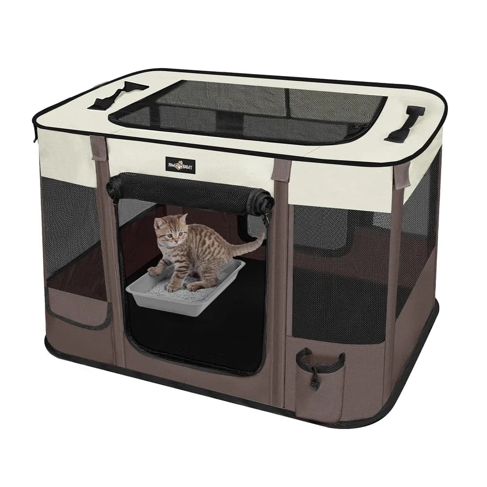 PAW BALLET Paw Ballet Foldable Pet Kitten Playpen, Upgrade Waterproof Portable Cat Dog Playpen Kennel Tent for Small Dog Cat, Retractable Shade Cover, Indoor Outdoor Use for Small Pet.