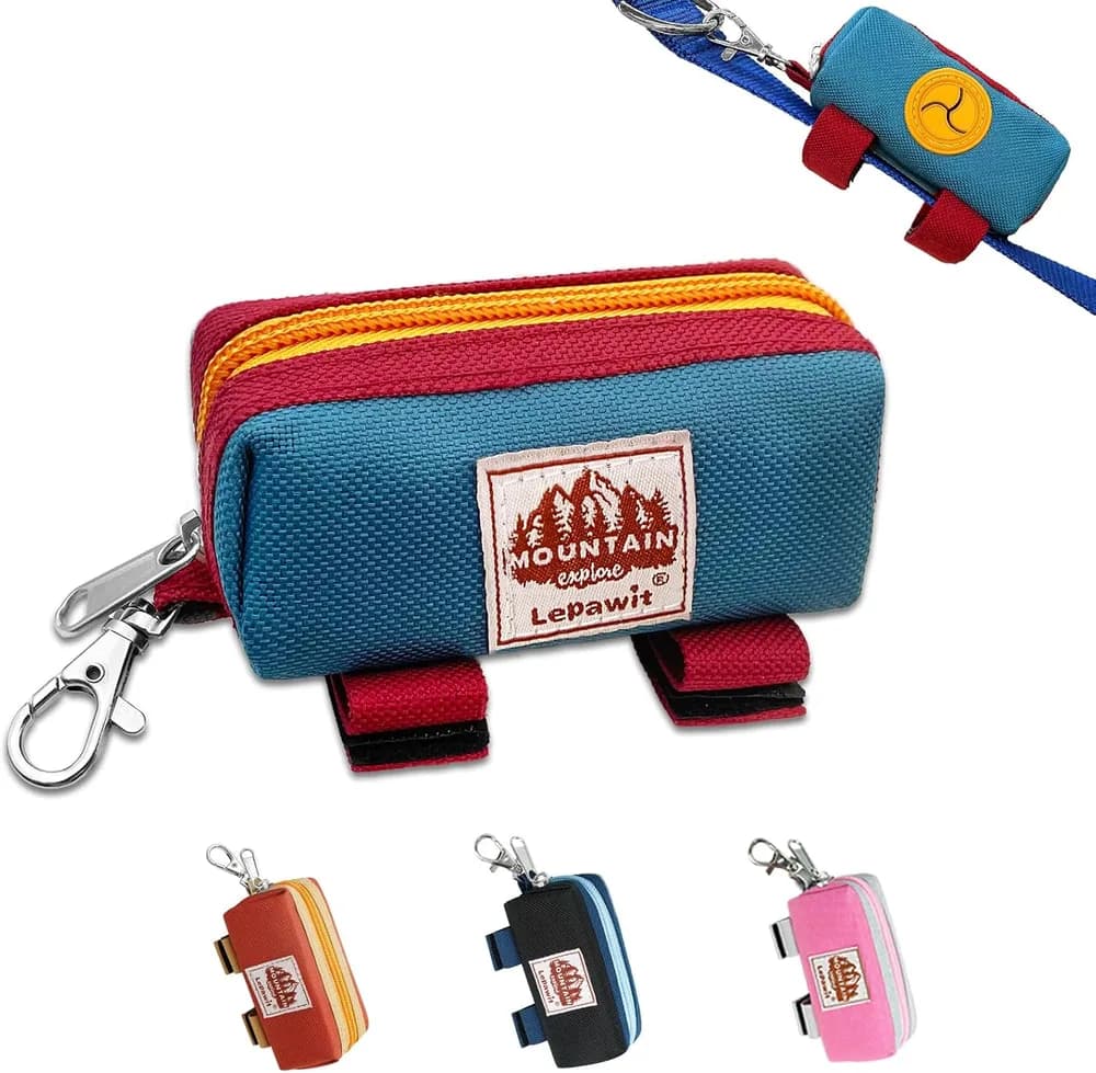Lepawit Dog Poop Bag Holder for Leash, Large-Capacity Canvas Pouch, Blue | Holds one bag roll, keys, treats, and small essentials with quick access, secure straps, and water-resistant canvas