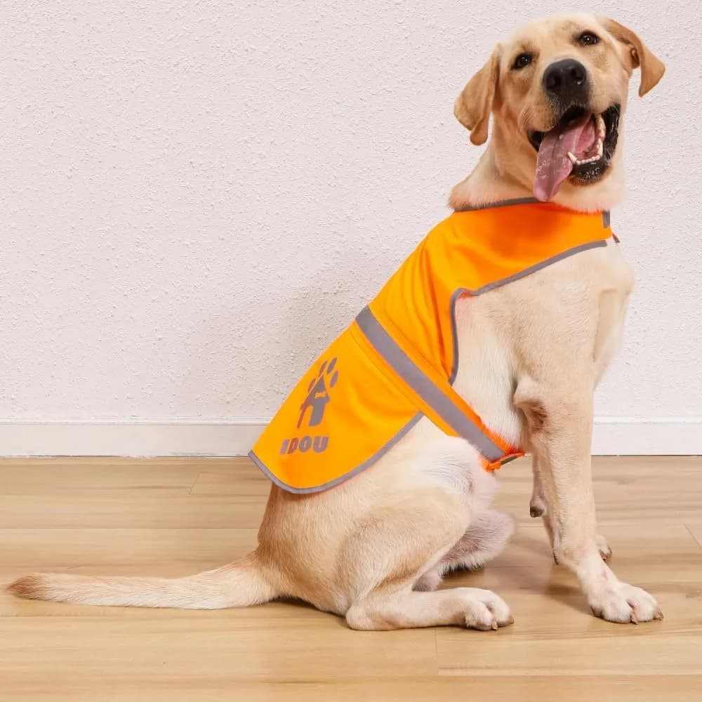 IDOU Orange Reflective Dog Safety Vest - High Visibility for Walking, Jogging & Training - Size L