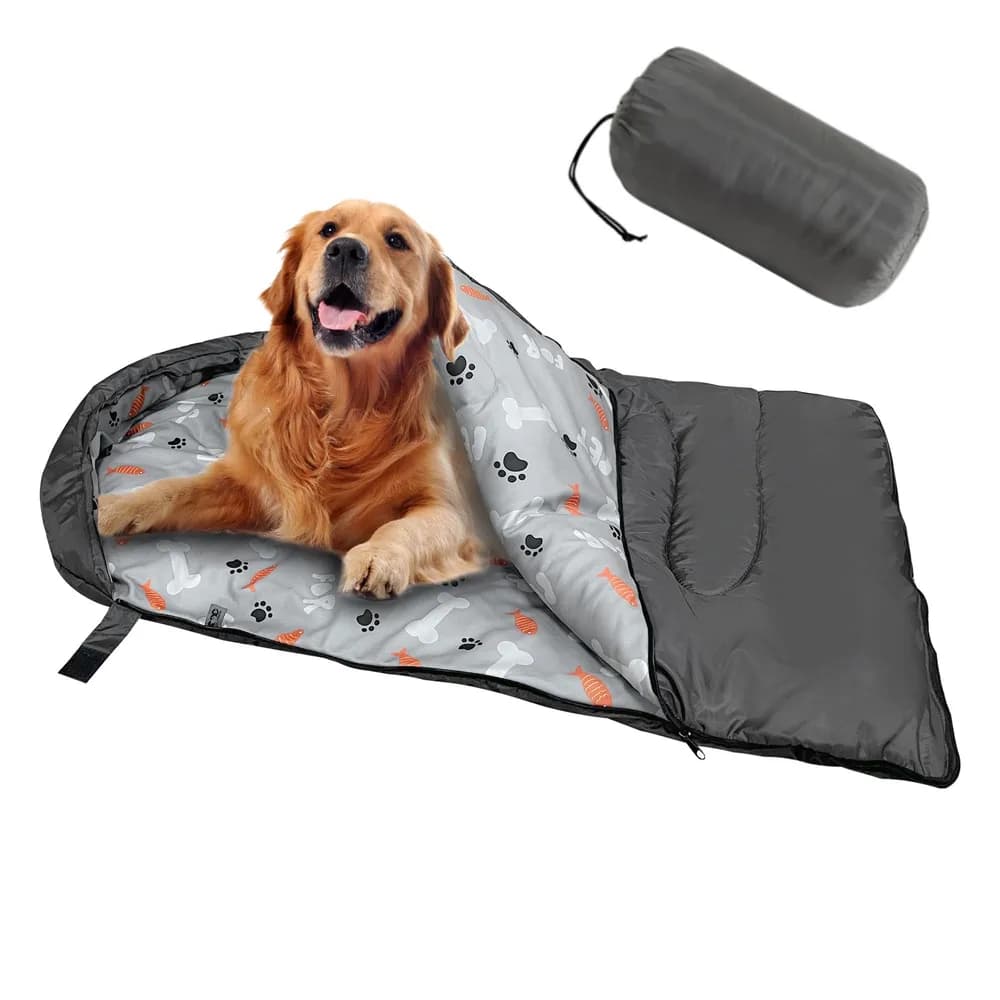 GeerDuo Dog Sleeping Bag Waterproof Warm Packable Dog Bed Mat with Storage Bag for Indoor Outdoor Travel Camping Hiking Backpacking (Grey)
