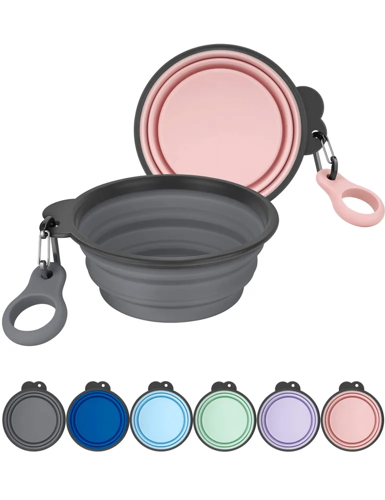 AONKEY Aonkey Collapsible Dog Bowls with Bottle Carrier, 2 Pack Travel Dog Water Bowl Upgraded Carabiner, One-piece Molded Rim No Fall Off or Crack, Foldable Silicone Portable for Pets Walking Hiking 15oz