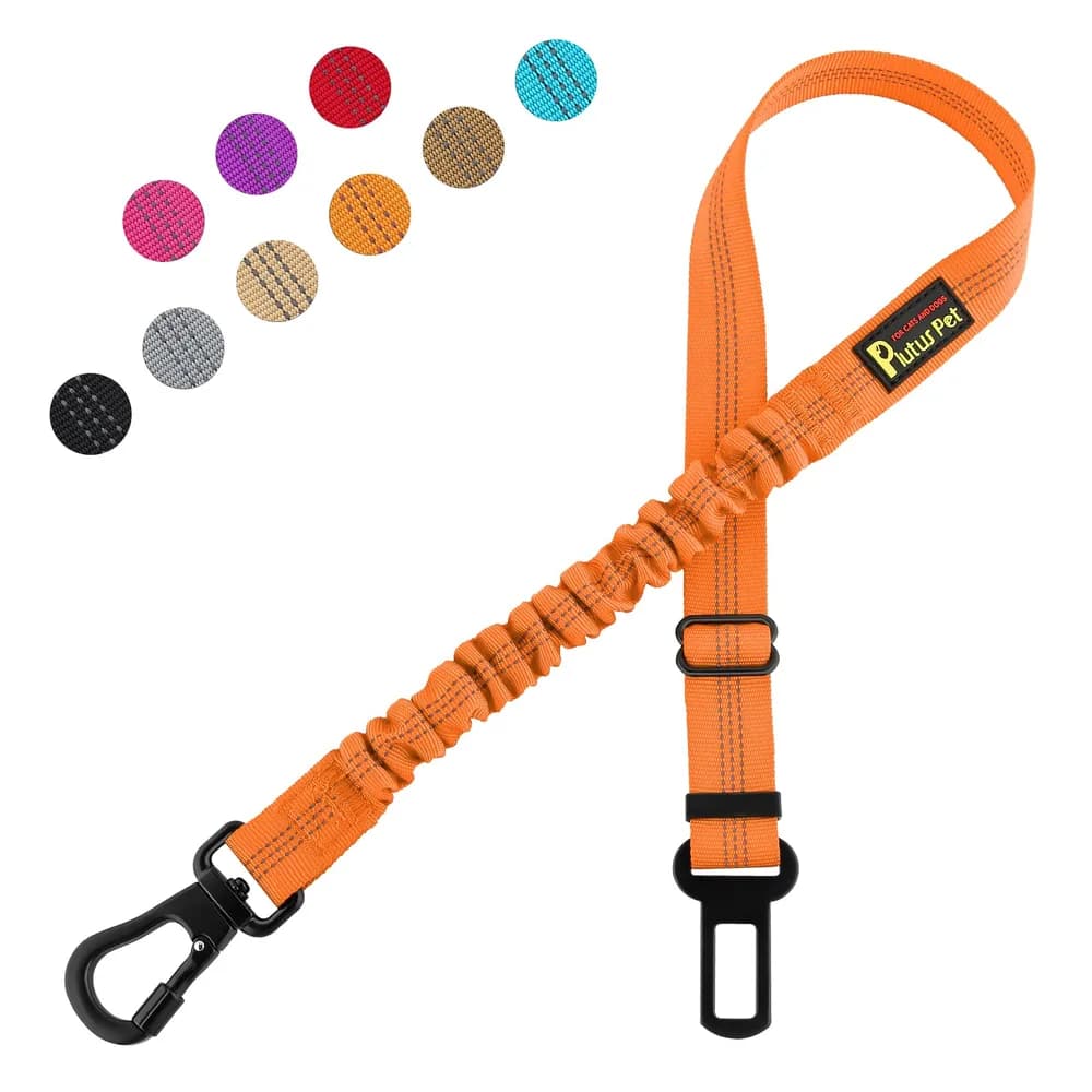 PLUTUS PET Plutus Pet Dog Seat Belt for Car, Adjustable Harness with Elastic Bungee | Reflective Safety Dog Seatbelt Leash, Restraint with Carabiner Clip, for Medium and Large Dogs, Orange