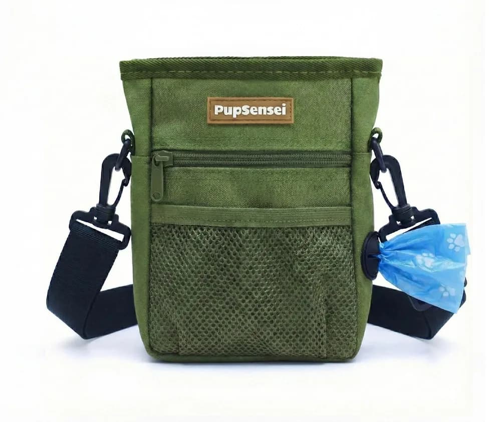PupSensei PupSensei Dog Treat Pouch for Training with Magnetic Access, Belt Clip, Poop Bag Dispenser, and Shoulder Strap - Army Green