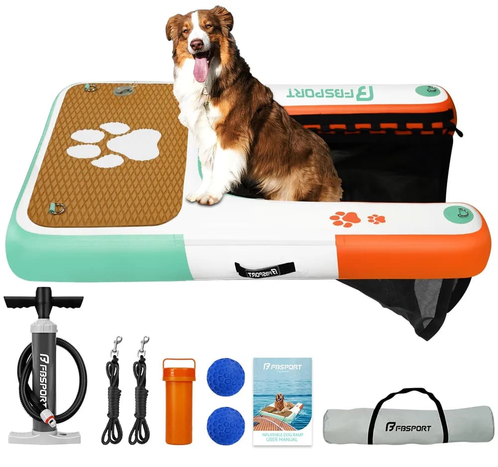 FBSPORT FBSPORT Inflatable Dog Boat Ramp Floating Dock Water Ladder for Pool, Boat, Non-Slip EVA Floating Ladder Pool Ramp for Dog Up to 220 LBs, Safe & Easy Access
