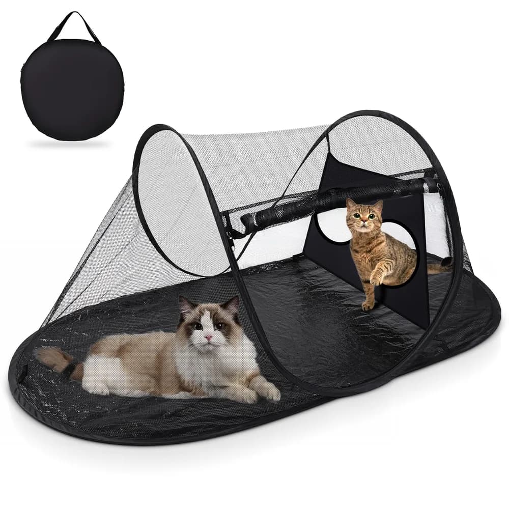 TailTastic Tailtastic Outdoor Cat Tent with Removable Interactive Fabric,Outdoor Cat Enclosures for Indoor Cats, Portable Pet Playpen Ideal for Hiking, Traveling, and Sunbathing-Black