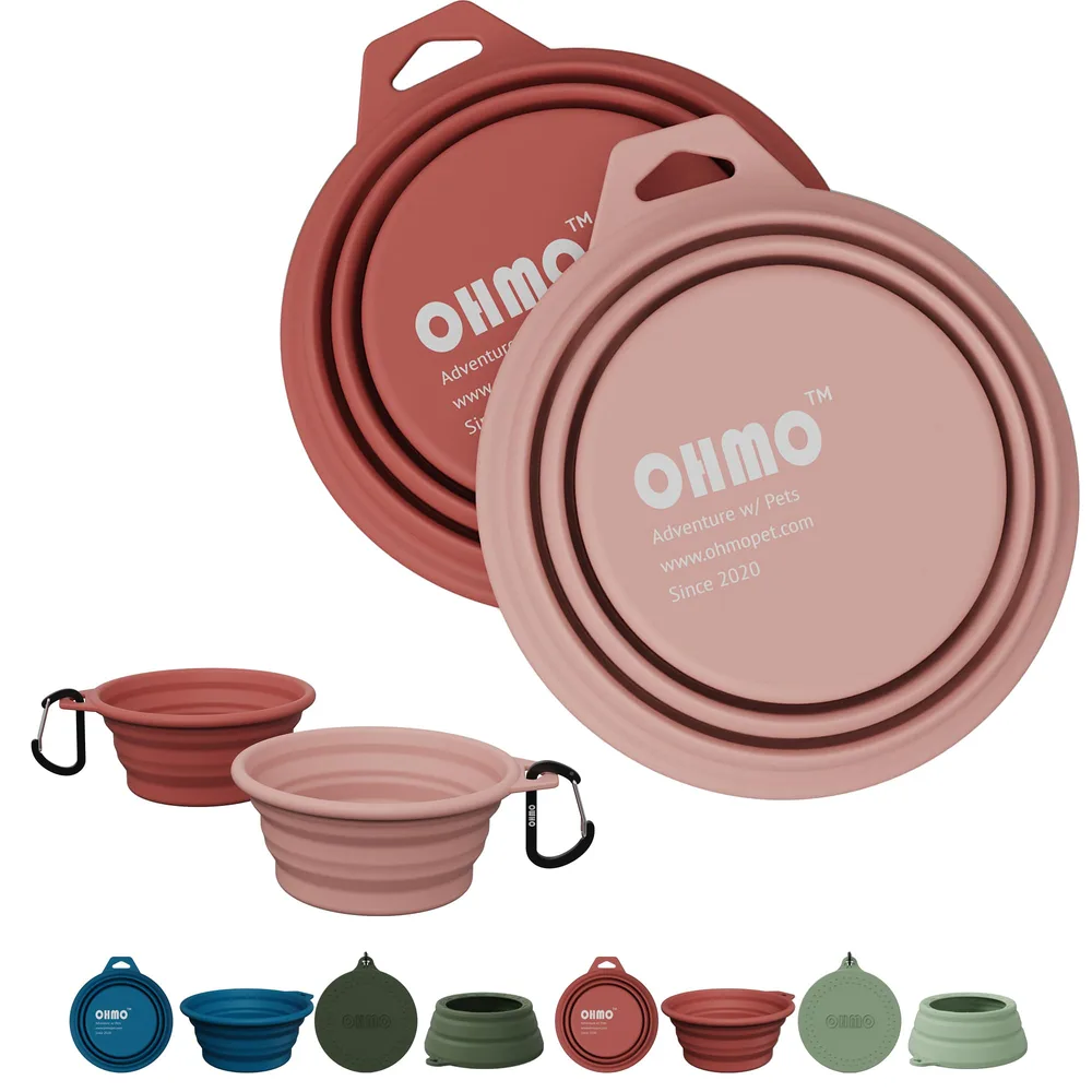 OHMO OHMO Collapsible Dog Bowl (2 Pack, 12oz/400ml) Premium Silicone Pet Water Bowls for Cats & Dogs, Portable Foldable Dog Travel Bowls for Outdoor Camping Hiking