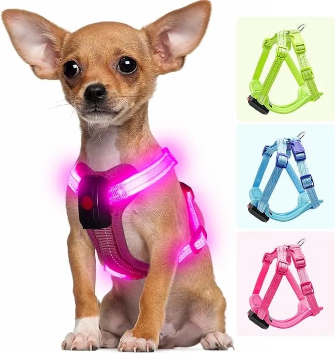 Visiklit Visiklit Light Up Dog Harness for Small Dogs Rechargeable, LED Dog Vest Harness, Adjustable Illuminated Glow in Dark Dog Harness for Puppy Night Safety Walking 360° True Illumination-Pink
