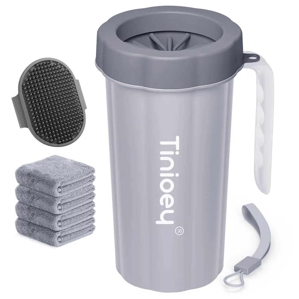 Tinioey Paw Cleaner with Handle for Large Dogs - Cleans Muddy Paws and Feet, Gray