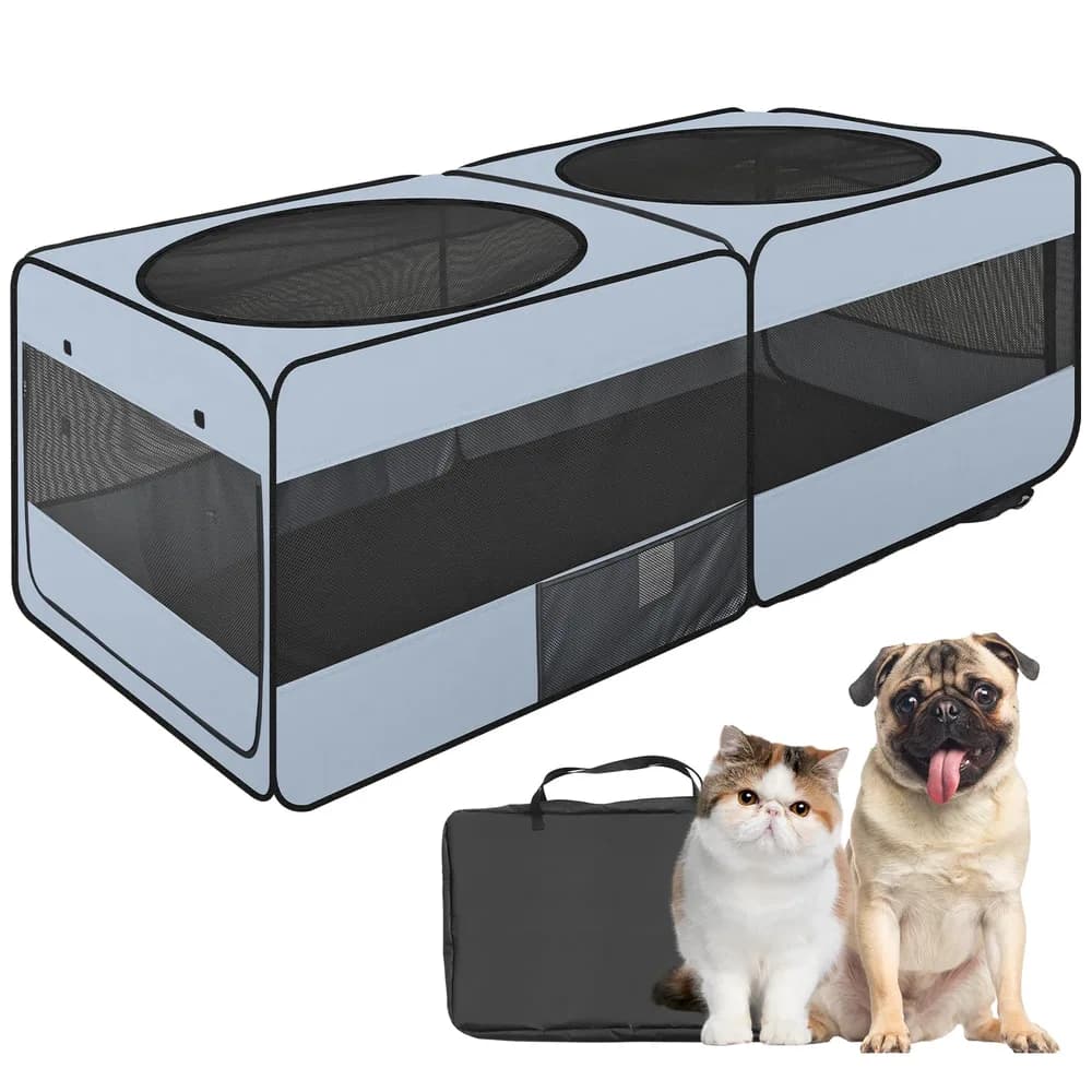 EighteenTek 2-in-1 Dog Playpen, 58''Pop Up Cat Puppy Pet Playpen Indoor/Outdoor Cats Enclosed, Cat Dog Tent Crate Cage Kennel, Portable Playpen for Kitten, Small Animals Play Pen(No Divider, Unified Space)