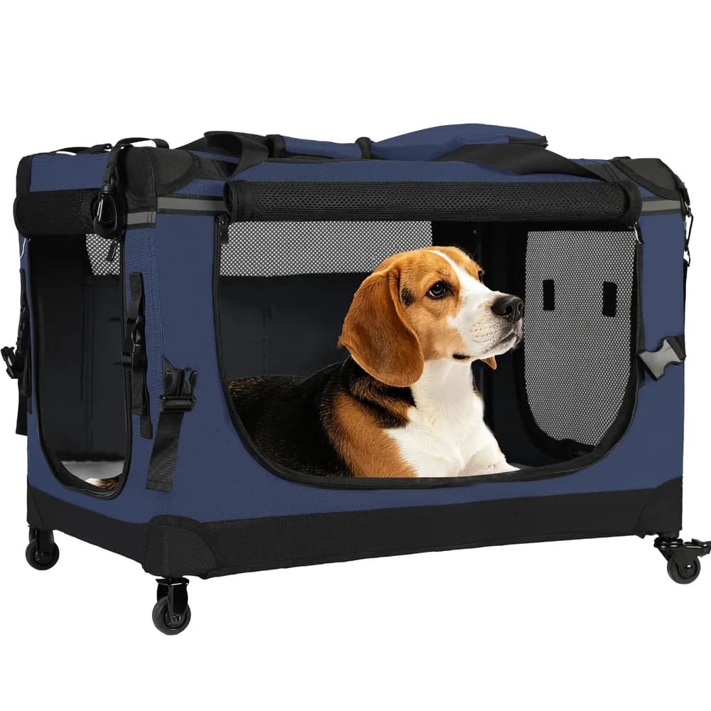 PEGIC PEGIC 30" Collapsible Rolling Dog Crate for Medium Dogs | Up to 44 lbs,Detachable Wheel, Soft-Sided Travel Kennel, Mesh Windows, Foldable for Car, Vet Visits & Road Trips