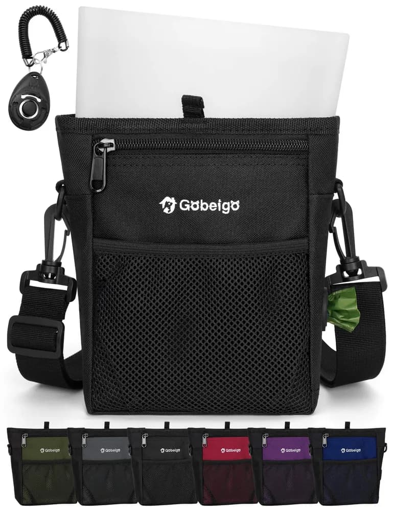 Gobeigo Gobeigo Dog Treat Pouch, Magnetic Closure & Sealable Silicone Bag Insert, 4-Cup Capacity - Belt Clip, Waist Belt, or Crossbody Wear, Clicker Included - Black