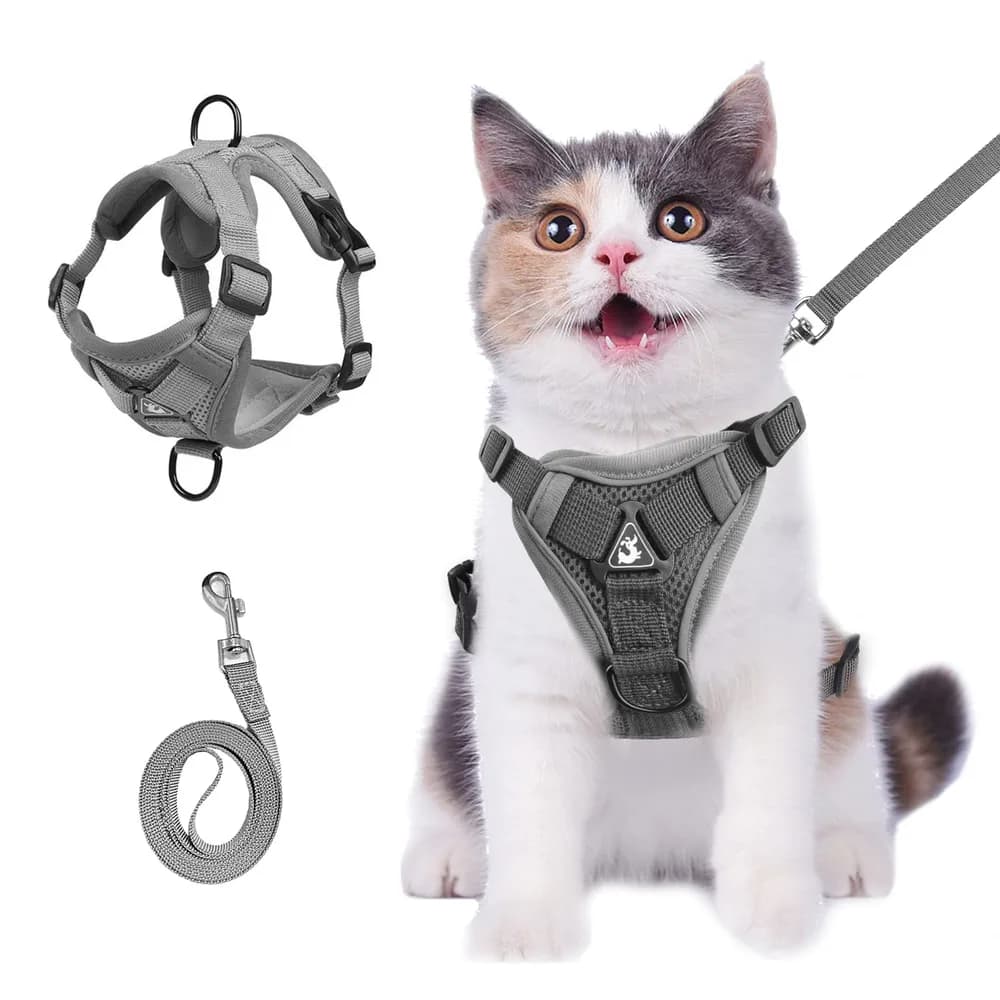 Wanheart Wanheart cat Chest Harness and Leash, Anti-Escape Adjustable Soft mesh cat Leash and Chest Harness Set for All Types of Cats cat Vests (Grey, 6.6-9.9lb)