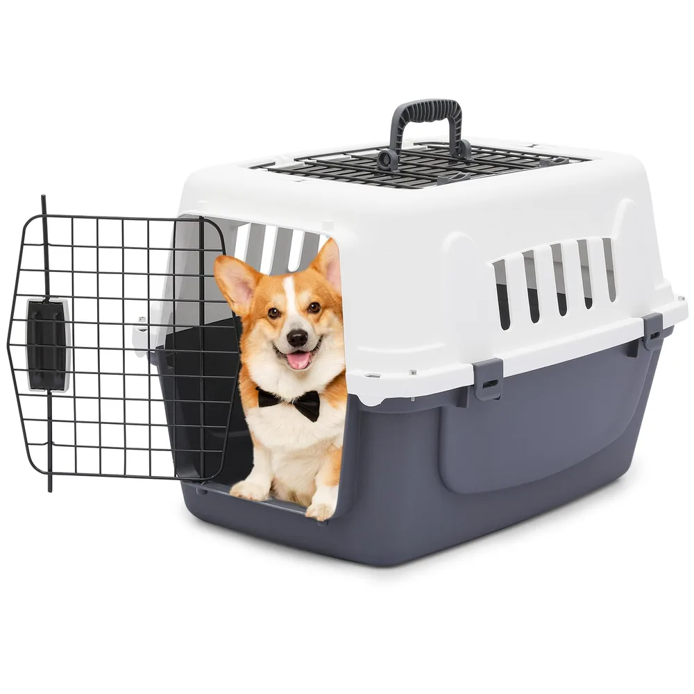 Athena Collection Athena Collection 22" Hard-Sided Travel Pet Carrier for Small Dogs and Cats | Plastic Dog Crate with 2-Door Top & Front Load, Ventilation, Security Lock, Cat Dog Carrier for Pet, up to 22lbs, Grey