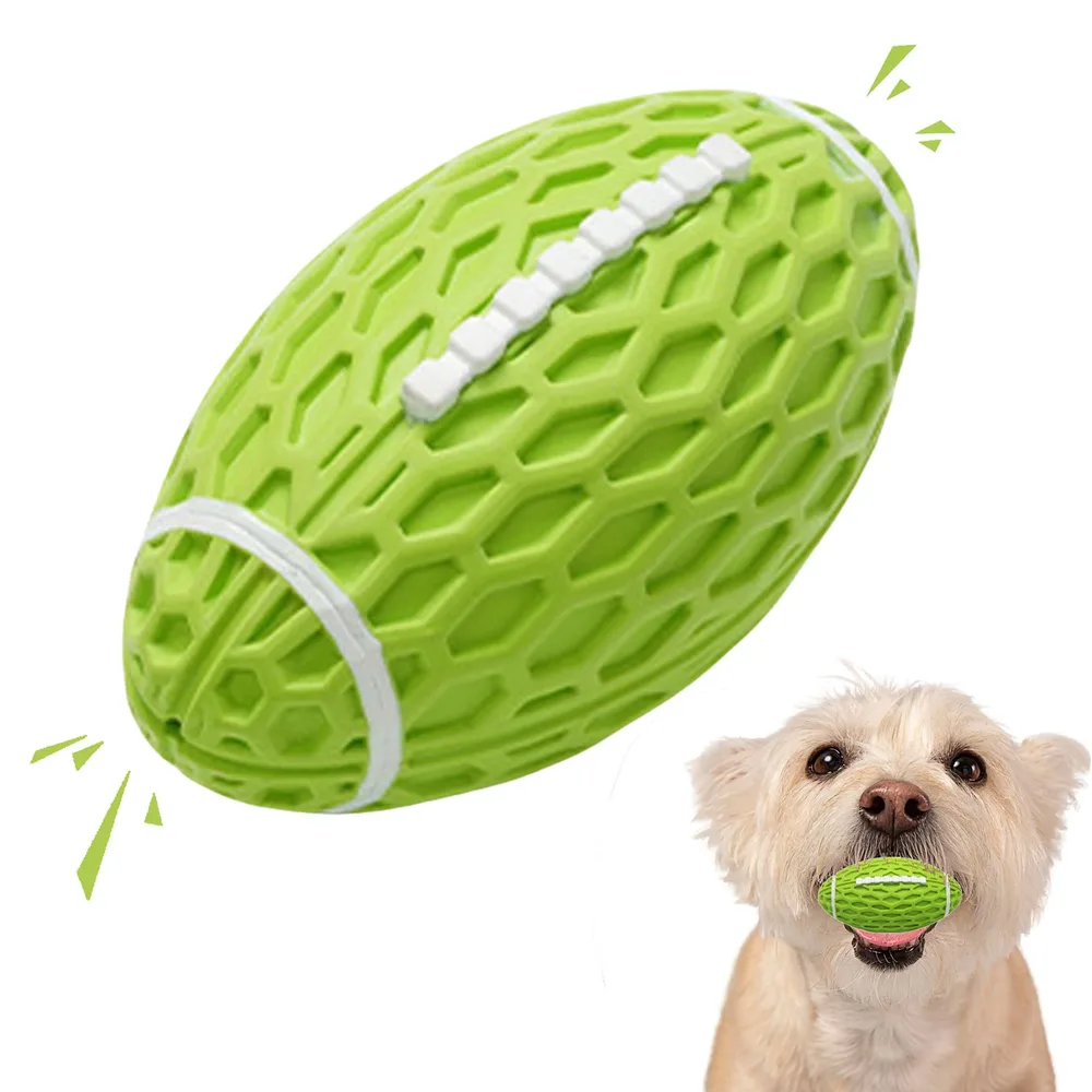 Petinstinct Small Squeaky Dog Toy, Rubber Dog Ball for Aggressive Chewers, Floating Fetch Outdoor Puppy Toys, Durable and Interactive Toy for Small Dogs, Bouncy Football, Green, Small