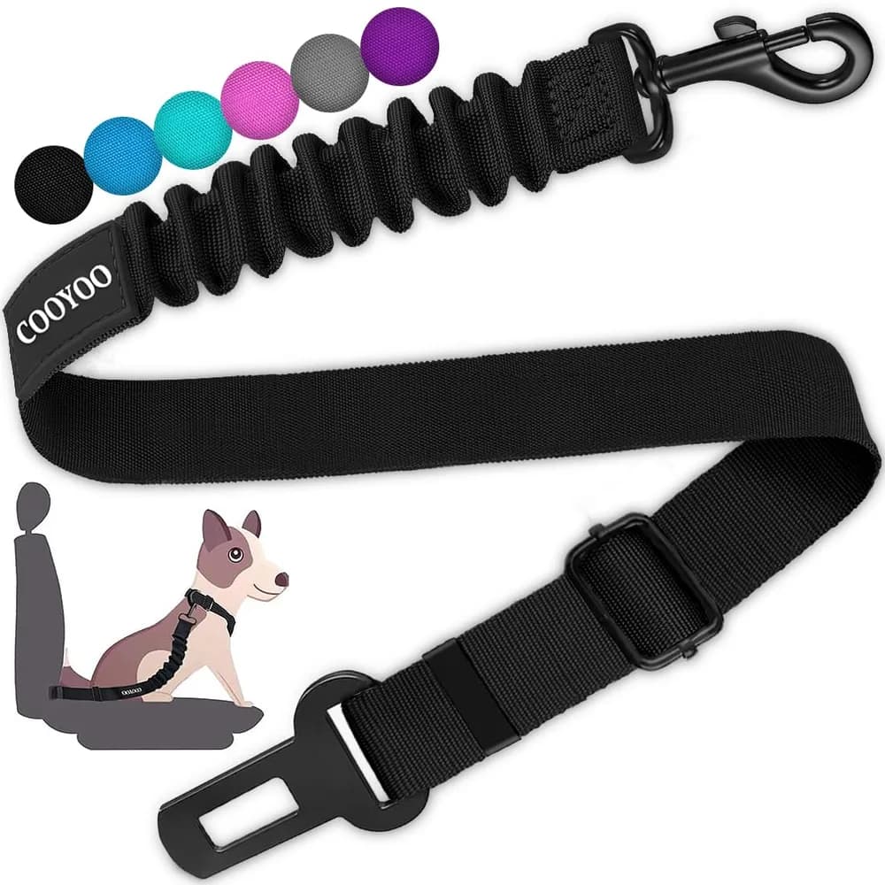 COOYOO COOYOO Dog Seat Belt, Durability Retractable Dog Car Harness Adjustable Dog Seat Belt for Vehicle Nylon Pet Safety Seat Belts Heavy Duty & Elastic (1 Pack Black)