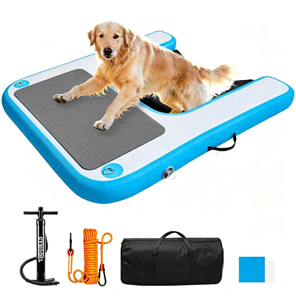 Gymodel Inflatable Dog Boat Ramp, Non-Slip EVA Dog Float Floating Ramp Ladder for Pools Boats Docks, Safe & Easy Water Access for Large Dogs, Blue