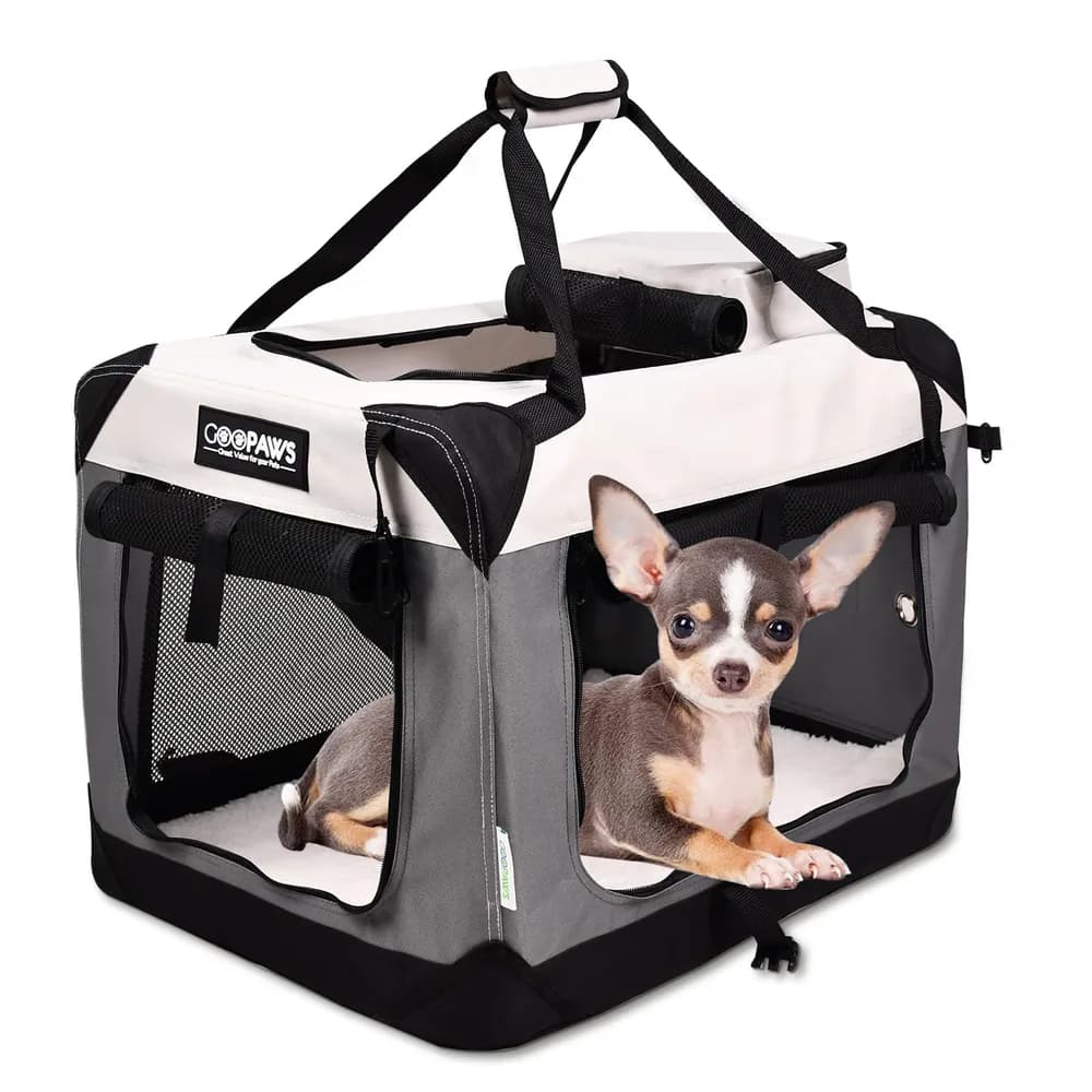 JESPET JESPET Soft Dog Crates Kennel for Pets, 3 Door Soft Sided Folding Travel Pet Carrier with Straps and Fleece Mat for Dogs, Cats(7-Light Grey, Small(24" L x 16.5" W x 16.5" H))