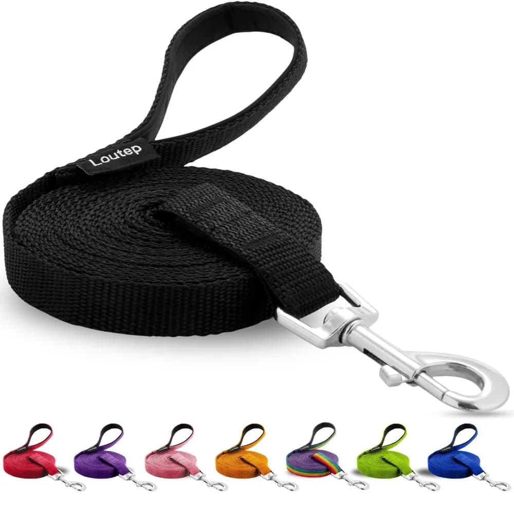 Loutep Dog Training Leash - Long Line for Recall & Obedience, Nylon Training Lead with Padded Handle, 15 ft / 20 ft / 30 ft / 50 ft / 100 ft - Long Leash for Dogs Outside, Small/Medium/Large