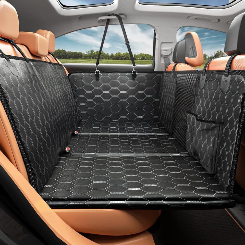 Marzel Goods Dog Back Seat Cover Hard Bottom - Holds 400lbs - Waterproof Dog Hammock for Car - 40% Extra Space - Car, SUV & Truck Universal Size - Pet Seat Cover for Back Seat - Seat & Door Protector