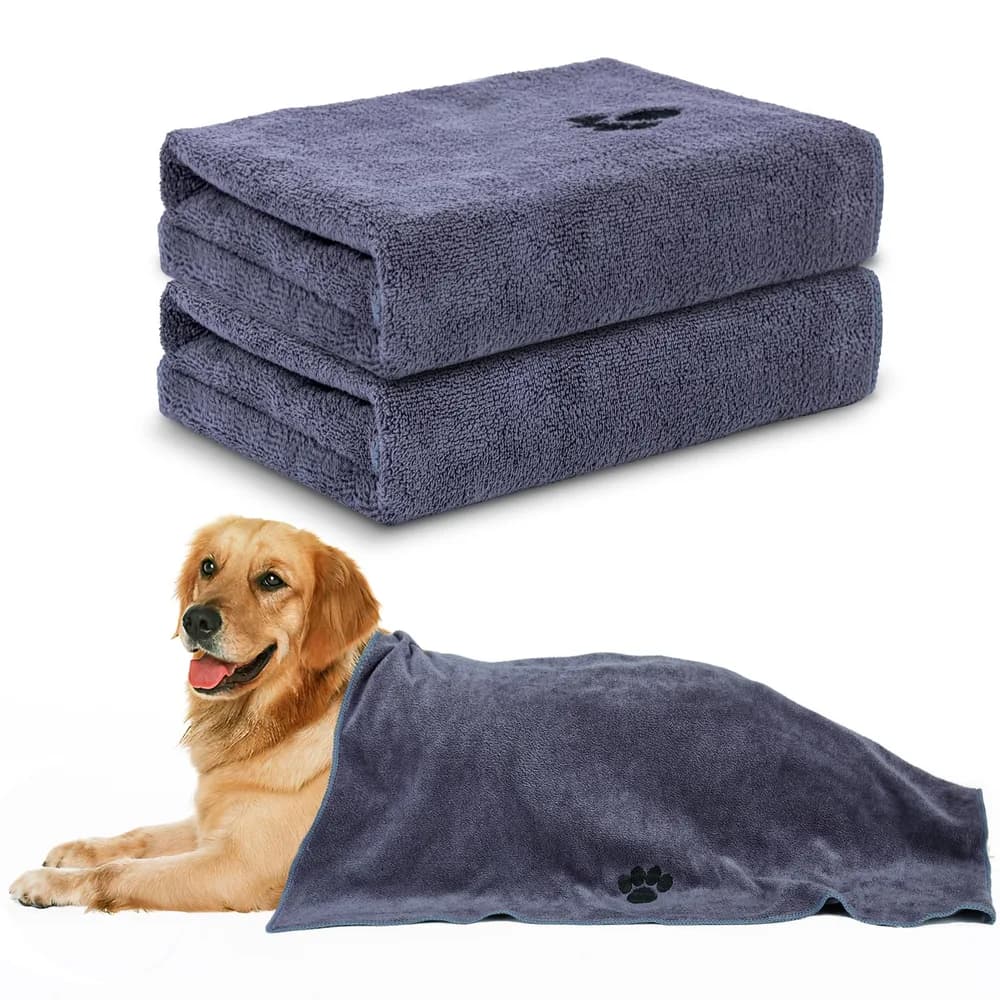 WOUSEDO WOUSEDO Microfiber Dog Towels for Drying Dogs,40'' X 23.6'', Super Absorbent and Soft Pet Grooming Towel, Perfect Shower & Bath Supplies for Dogs(2-Pack Grey)