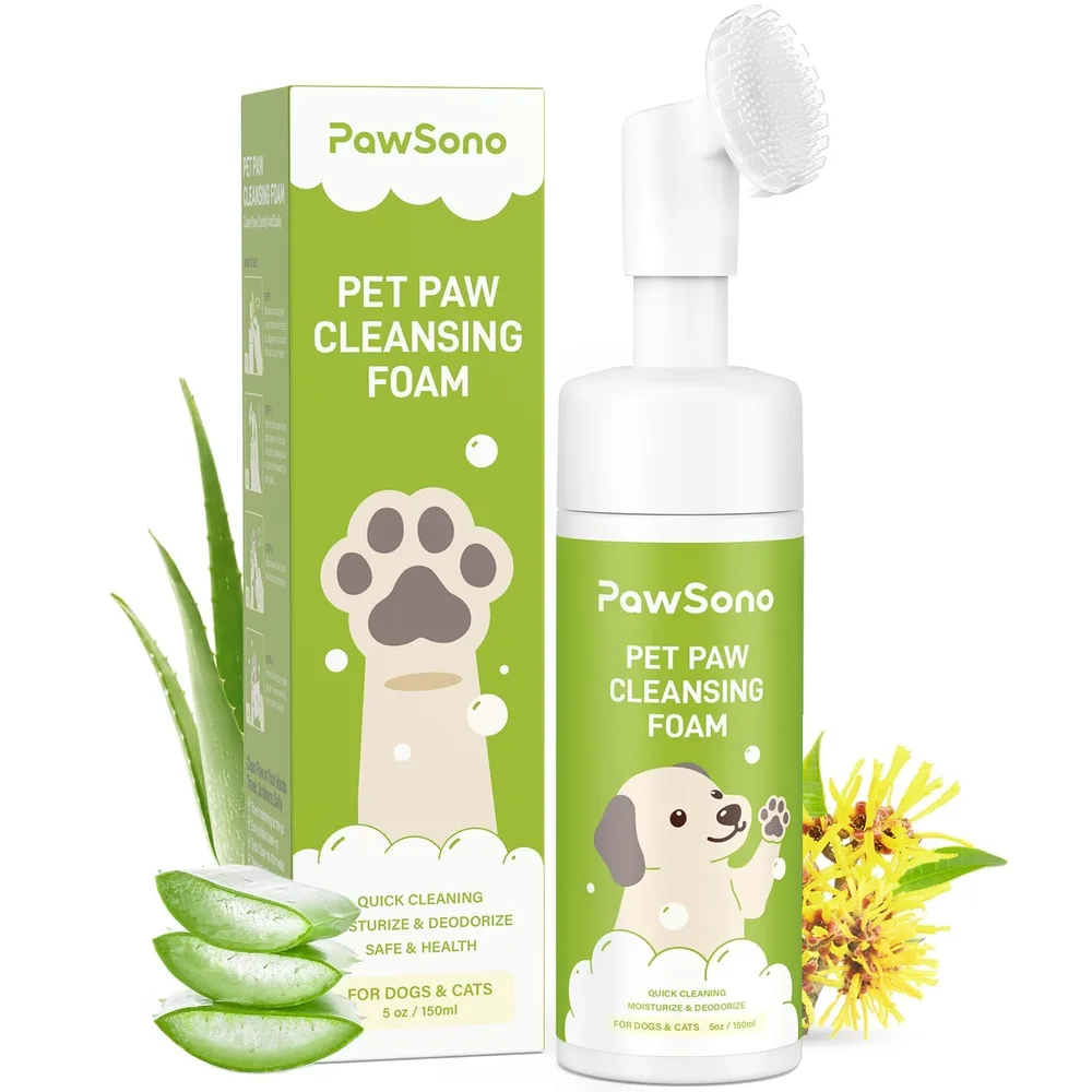 PawSono PawSono No-Rinse Foaming Paw Cleaner for Dogs and Cats with Built-In Scrubber Brush, 5 fl oz
