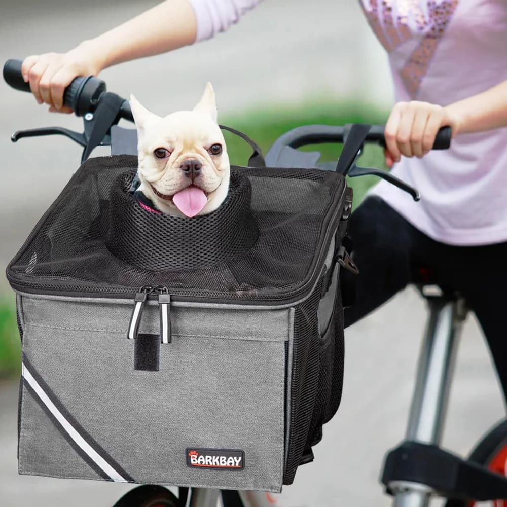 BARKBAY Pet Carrier Bicycle Basket Bag Pet Carrier/Booster Backpack for Dogs and Cats with Big Side Pockets,Comfy & Padded Shoulder Strap,Travel with Your Pet Safety(Titanium)