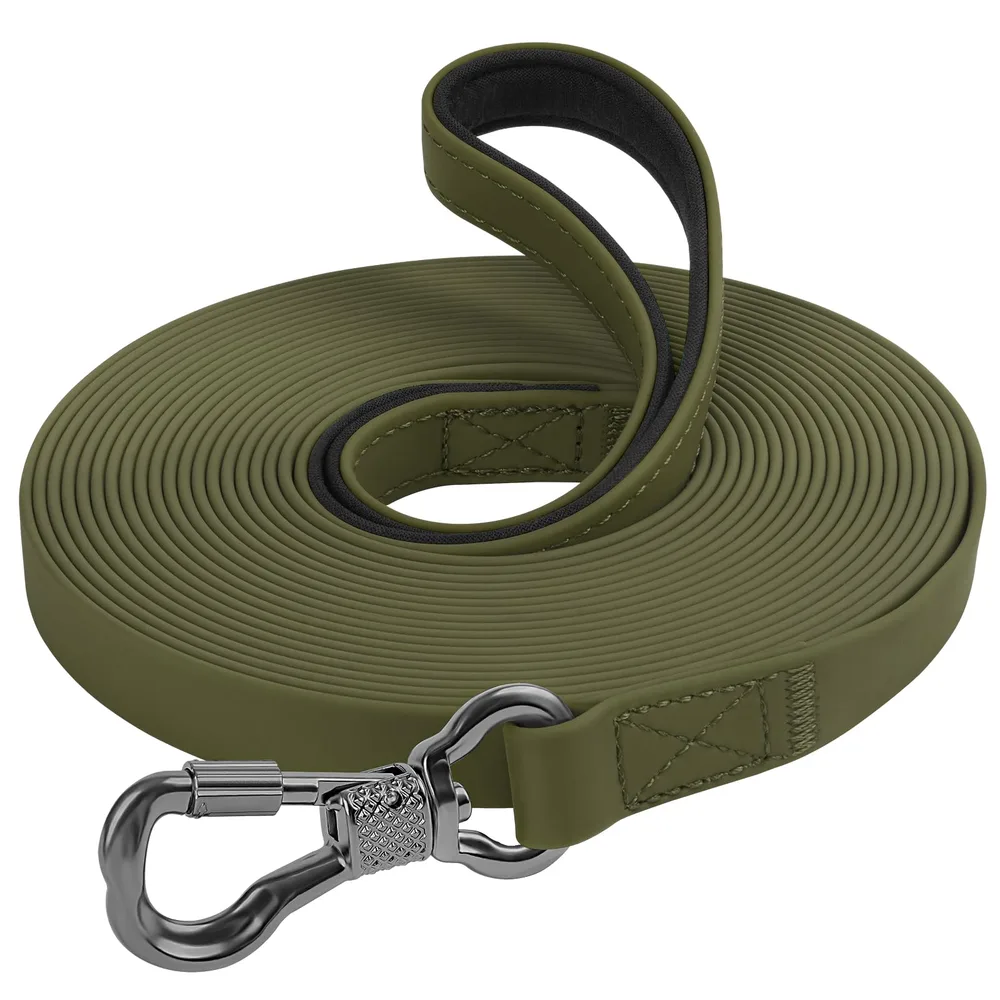 XiaZ XiaZ Long Leash for Dogs Waterproof, Training Long Line Lead with Padded Handle for Large Medium Small Dogs Outside Walking, Playing, Camping, or Yard (30FT, Olive)