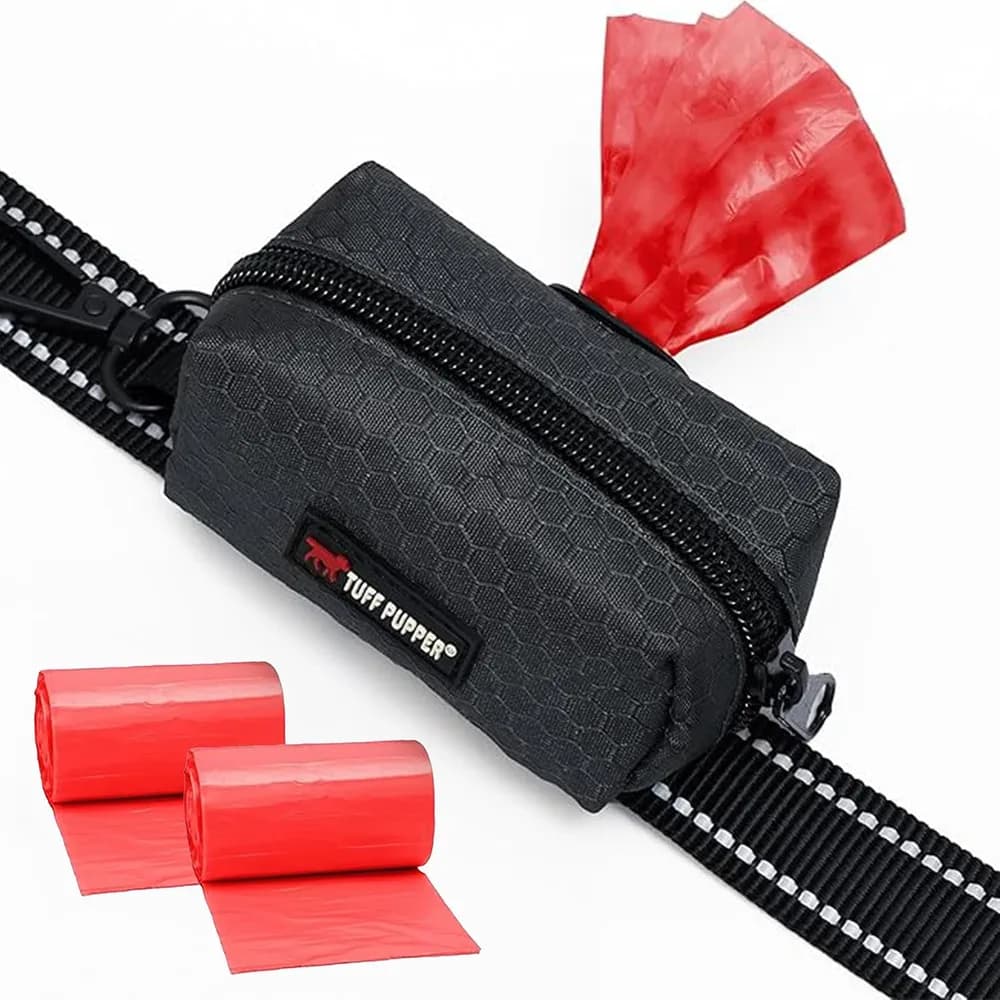 Tuff Pupper Tuff Pupper Dog Poop Bag Holder | Works with Any Dog Leash | Zippered Waste Bag Dispenser | Waterproof with Rust-Proof Clip | Convenient Lightweight Design | Includes 2 Rolls of Leak-Proof Bags