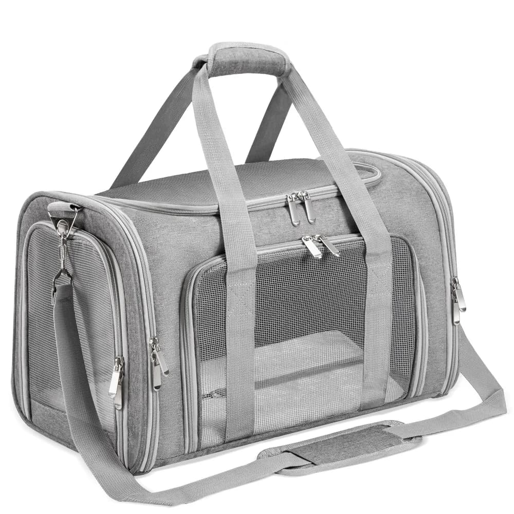 LEHNI Soft-Sided Cat/Dog/Pet Carrier, Collapsible Pets Travel Carriers for Big Cats/Small Dogs with Shoulder Strap & Removable Mat, Mesh Puppy Carry Bag, Up to 16 Lbs, TSA Airline Approved(Gray)