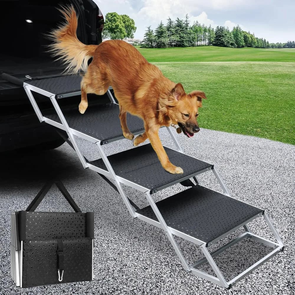 DGSL DGSL Folding Dog Stairs for Car, 16.9" Wide 4-Step Non-Slip Pet Steps | Portable Pet Stairs for Vehicle Access, Large Dogs, SUVs, Trucks and Home use