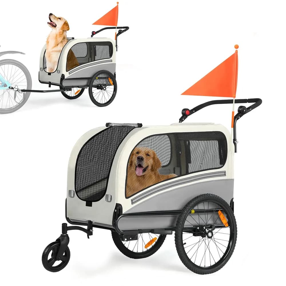 Sepnine Sepnine Dog Bike Trailer, Supports up to 110 lbs, 2-in-1 Pet Stroller Cart Bicycle Carrier, Easy Folding Cart Frame with Quick Release Wheels, Universal Bicycle Coupler, Non-Slip Floor, Internal Leash