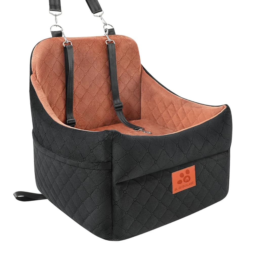 GL GLENSLAVE GL GLENSLAVE Dog Car Seat for Small/Medium Dogs, Dog Booster Car Seats with Thick Cushion for Dogs Under 35 lbs, Detachable Washable Pet Carseat with Storage Pockets, 2 Safety Belts(Black/Brown)