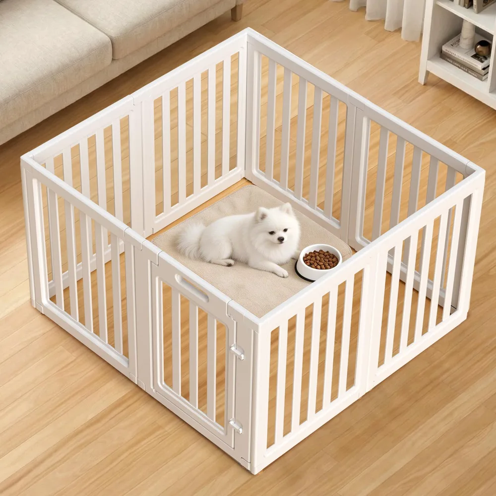 LoveTail Dog Playpen, Clear Dog Pen, Dog Pen Indoor, Easy to Install and Remove Dog Play Pen, Puppy Playpen Suitable for Dogs, Cats,Dog Playpen Indoor (White, 23.6 inch Height, 8 Panels)
