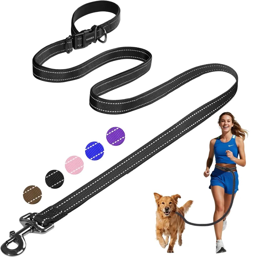 kazazoo Kazazoo Hands-Free Dog Leash Adjustable Length 5-8Ft, Waist for Dog Walking, Running for Small Dogs with Reflective Strips, Ballistic Nylon, Waist Belt, Lightweight Black