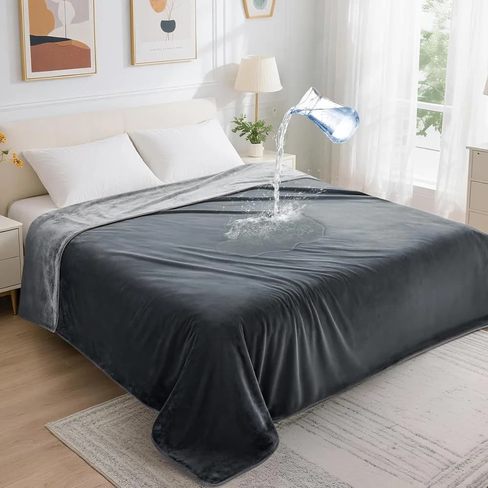 LOOBANI LOOBANI Waterproof Blanket for Bed, Soft Flannel Twin Bed Blanket 60 x 80 - Reversible Leakproof Dog Pet Blanket, Grey