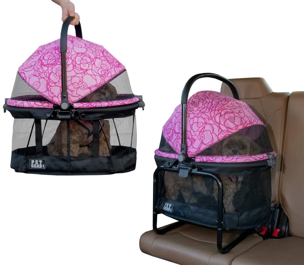 Pet Gear Pet Gear No-Zip View 360 Pet Carrier & Car Seat with Booster Seat Frame for Small Dogs & Cats, Mesh Ventilation, Push Button Entry, No Tools Required, Blossom