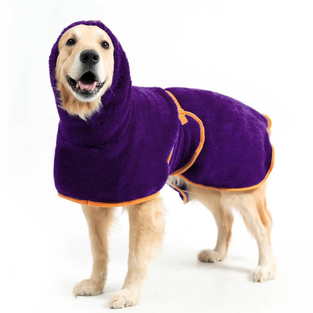 EXPAWLORER EXPAWLORER Soft Dog Bathrobe with Hood, Super Absorbent & Quick-Drying Dog Towels, Cozy Drying Coat for After Bath,Swimming, Purple XXL